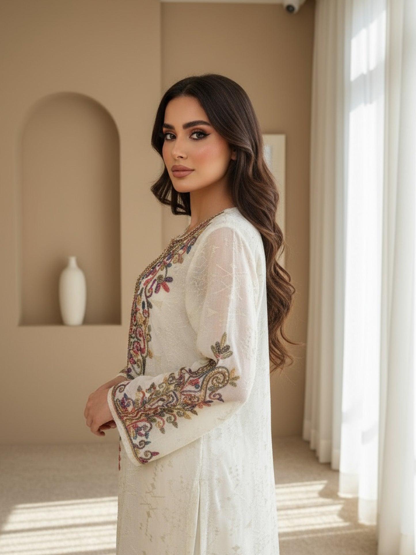 Cream Embroidered Elegance