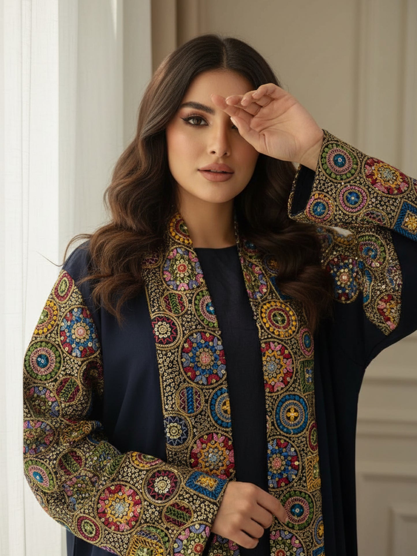 Black with Royal Mosaic Embroidery