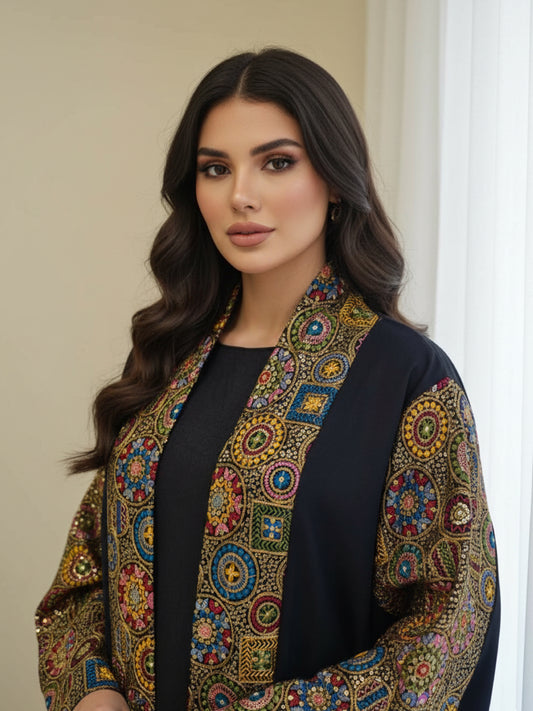 Black with Royal Mosaic Embroidery