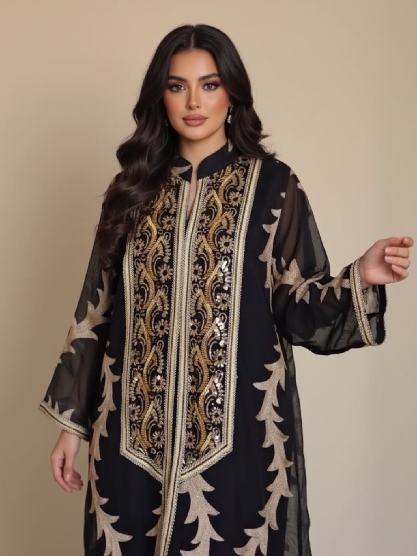 Black with Gold Embroidery