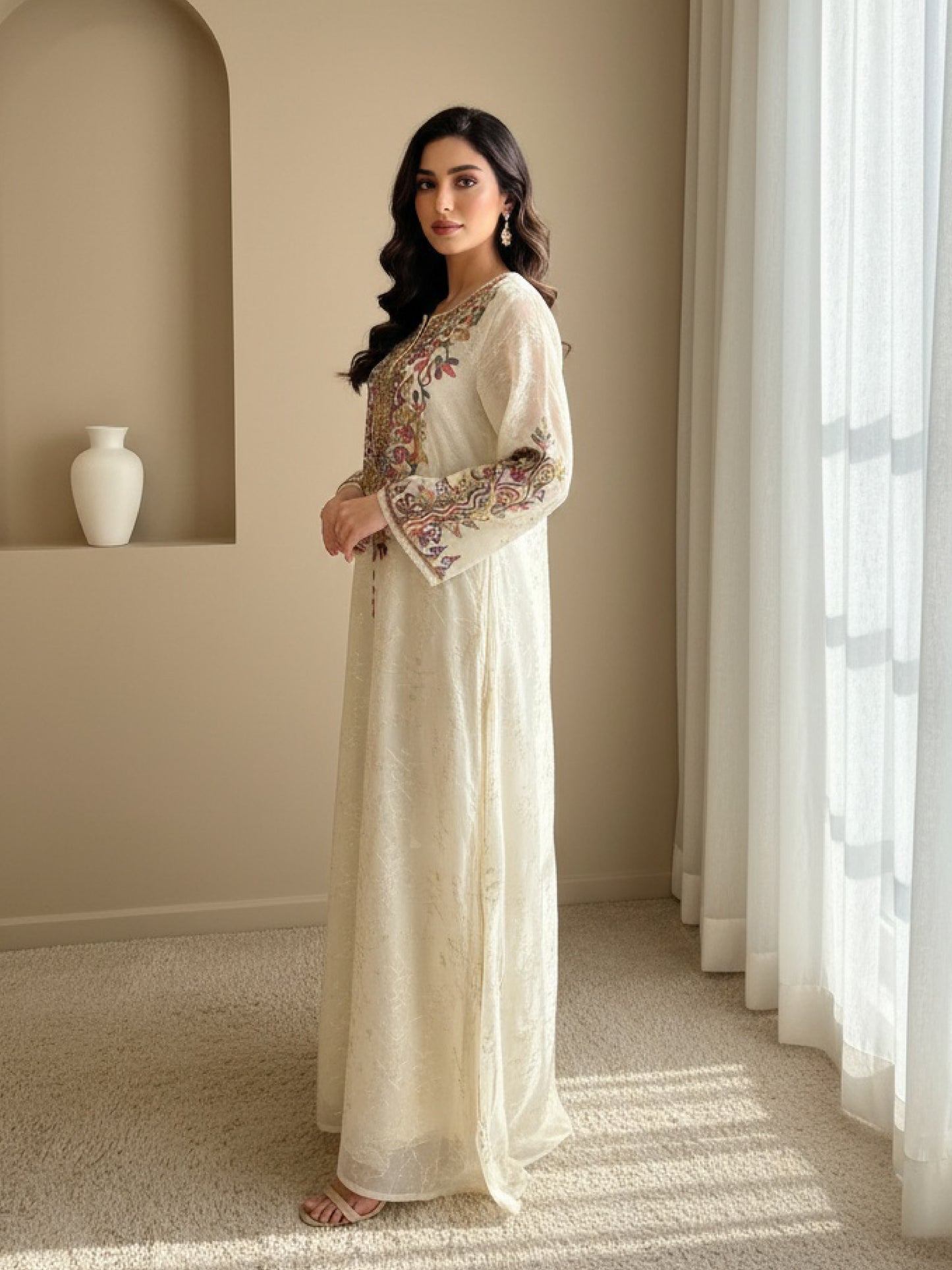 Cream Embroidered Elegance