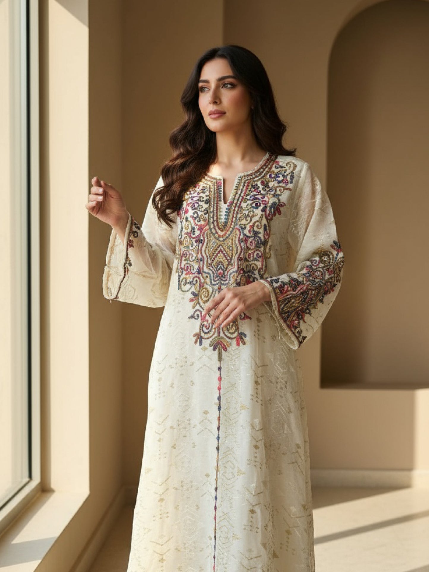 Cream Embroidered Elegance