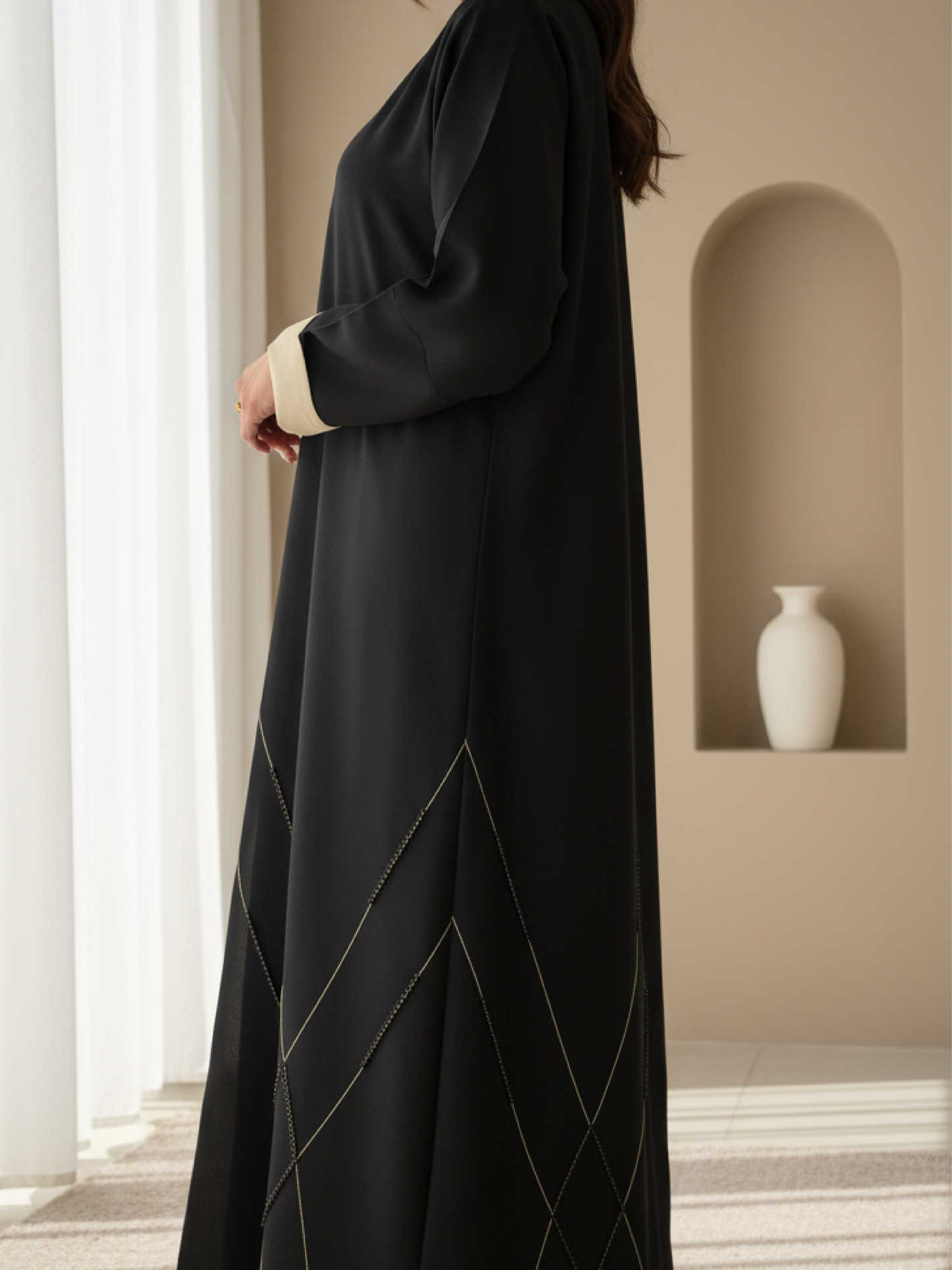 Abaya ZY-030 beige Line Embroidery