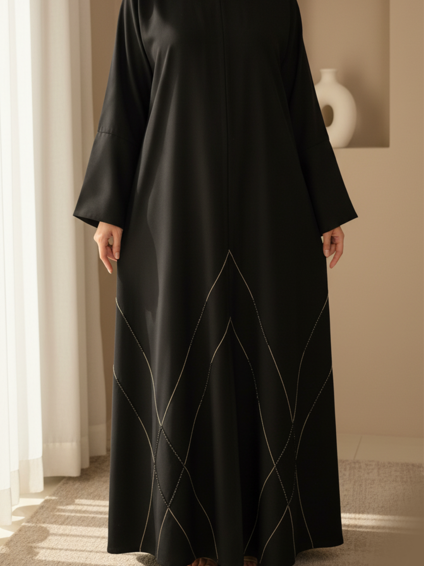 Abaya ZY-030 beige Line Embroidery